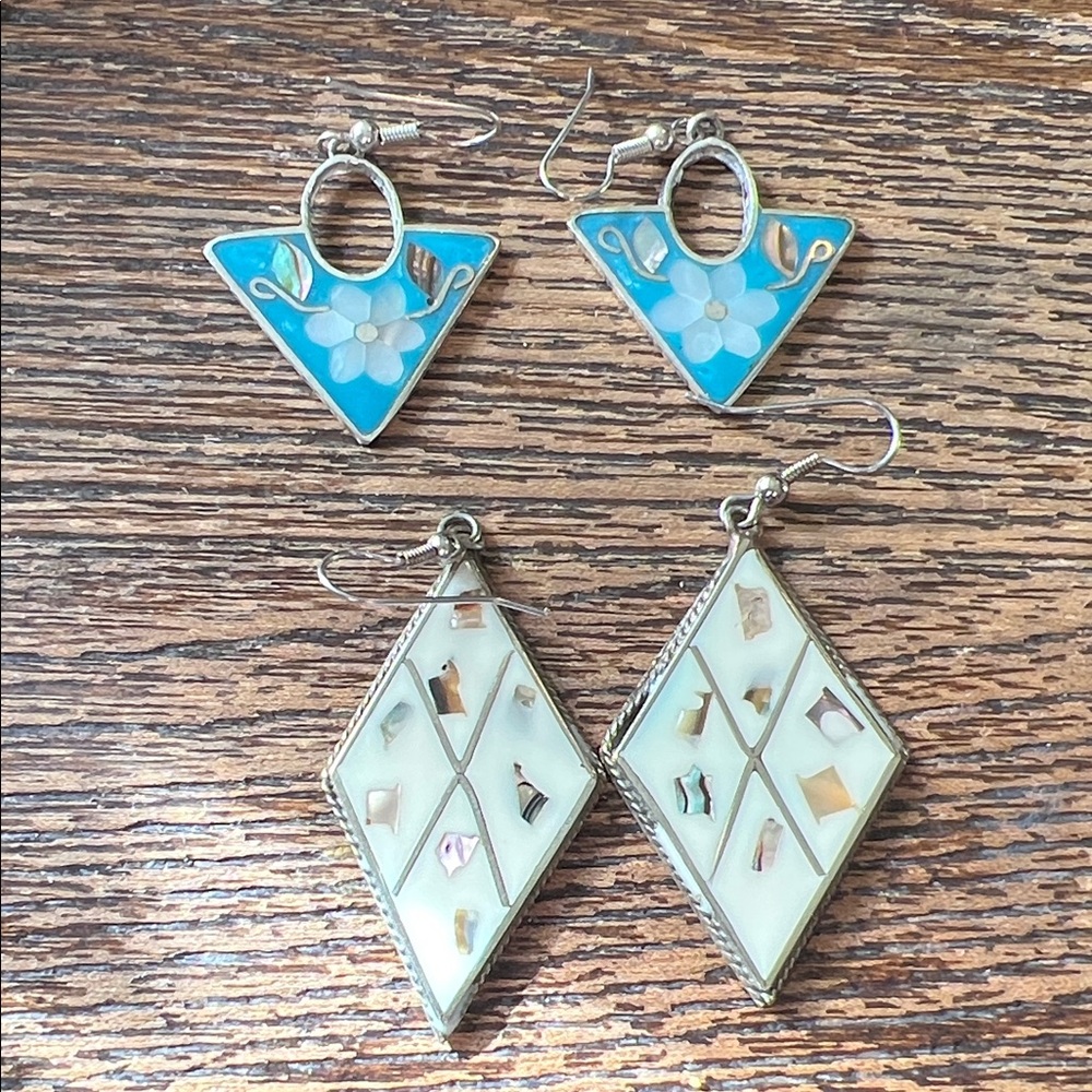 2 Pairs Alpaca Silver Mexico dangle earrings